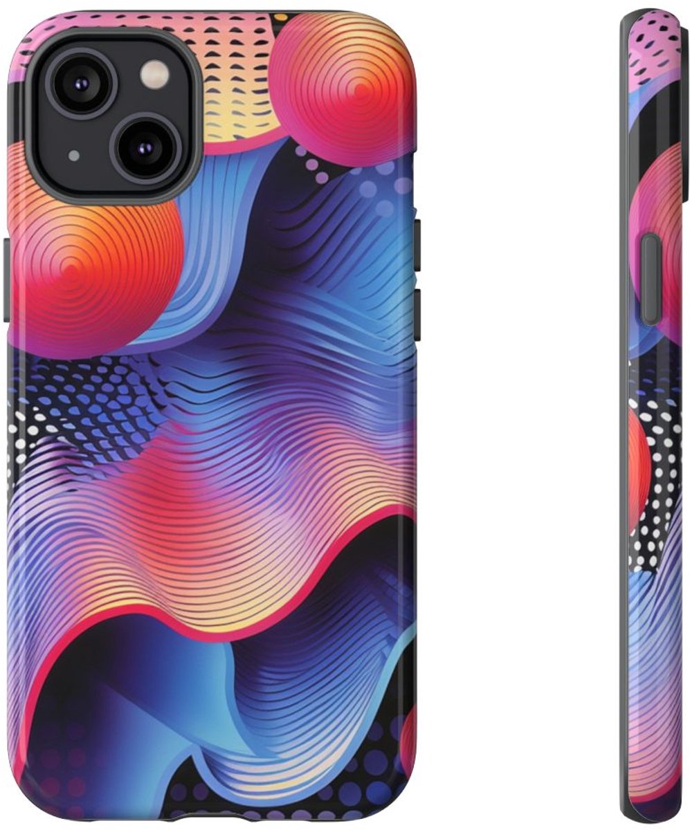 Kleurrijke Abstracte Golven en Bollen – Telefoonhoesje Geschikt voor iPhone 14 Plus