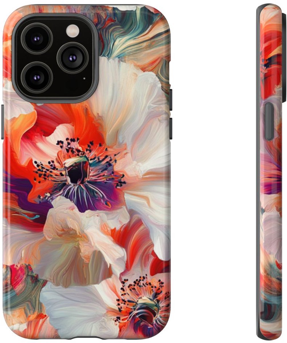 Abstracte Bloemmotieven in Rood en Wit – Telefoonhoesje Geschikt voor iPhone 14 Pro Max