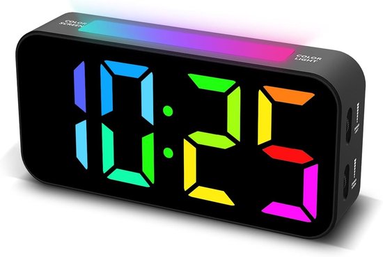 Digitale Wekker-Digitale Klok-digitale nachtkastklok -nachtlampje-Luide wekkers-groot display-dubbele wekker-dimbaar-RGB-lichting + LED-kleuren digitaal display-snoozefunctie-voor slaapkamer-kinderen-tieners-jongens-meisjes-zwart