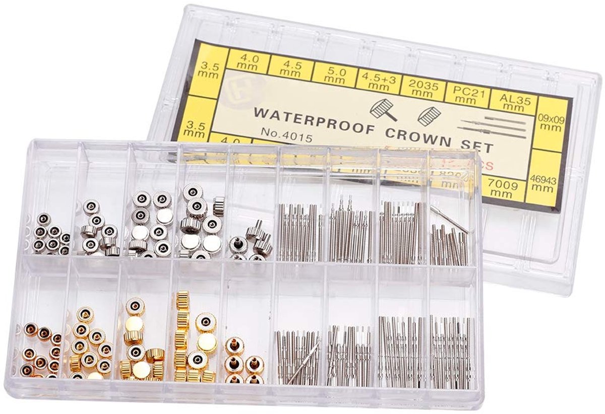 Horloge Kroon Reserveonderdelen, Roestvrij Staal Assortiment Horloge Kroon Onderdelen Vervangende Accessoires Horloge Reparatie Gereedschapsset, 3,5 Mm - 4,0 Mm -4,5 Mm - 5,0 Mm -4,5 + 3 Mm Horloge Kr