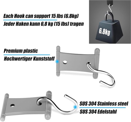 Set van 16 luifellampclips - Luifelhaken - Dubbelzijdige camperlamphouders - Lampstandaards - Voor het ophangen van lampen en kleding - Geschikt voor rails van 5/6 mm en 7/8 mm - Voor campers, caravans, campers, kampeertenten (grijs) — afbeelding 2