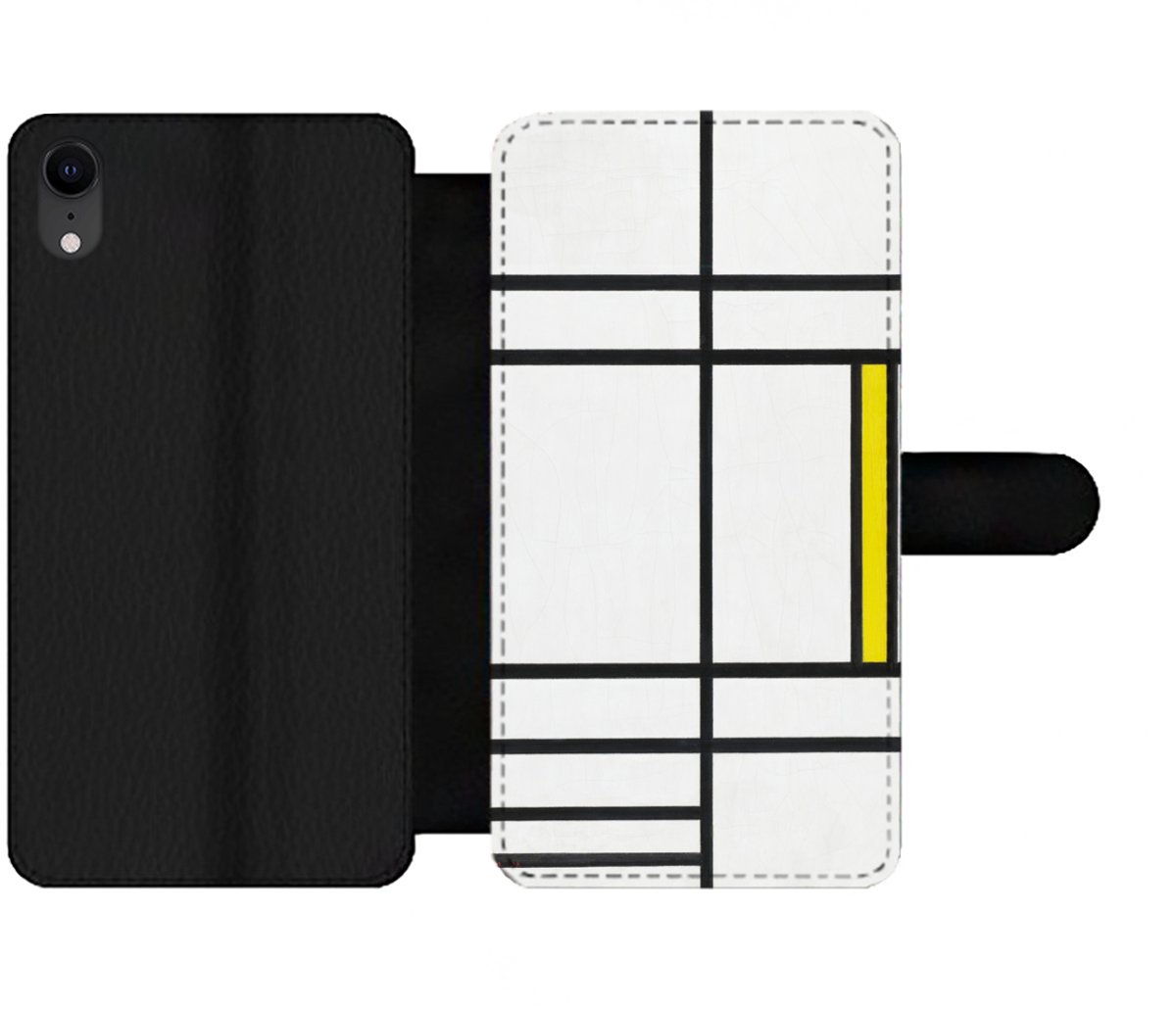Telefoonhoesje Geschikt voor iPhone XR telefoonhoesje - Compositie in wit, rood en geel - Piet Mondriaan - Met vakjes - Wallet case met magneetsluiting