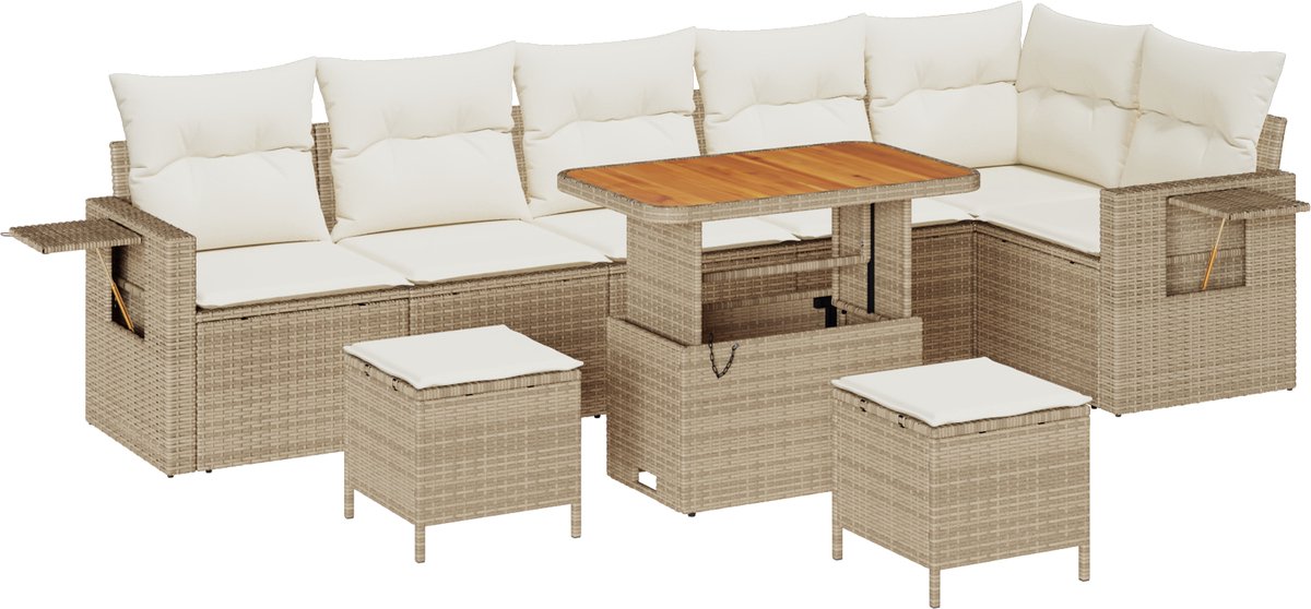 vidaXL - Tuinbank - Set - met - kussen - 11 - pcs - Beige - en - Crème - poly - rattan