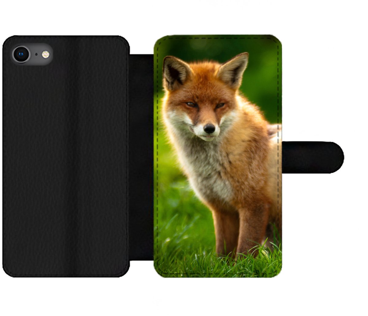 Telefoonhoesje Geschikt voor iPhone 8 telefoonhoesje - Vos - Licht - Gras - Met vakjes - Wallet case met magneetsluiting