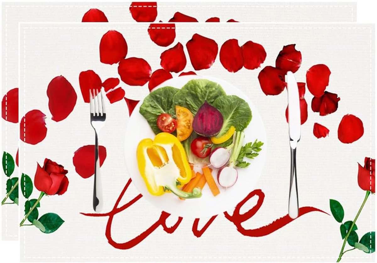 Image of 2 Pcs Placemats, Linen Placemats, Coasters Placemats, Washable Placemats for Valentine's Day, Breakfast Boards, American