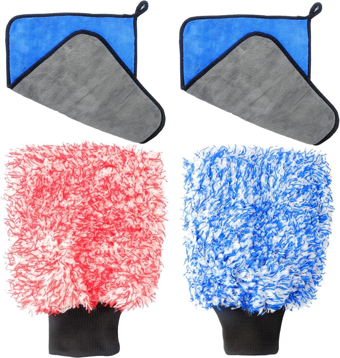 Roellgs Car Cleaning Kit, 2 x Large Washcloths, 2 x Super Absorbent Drying Towels