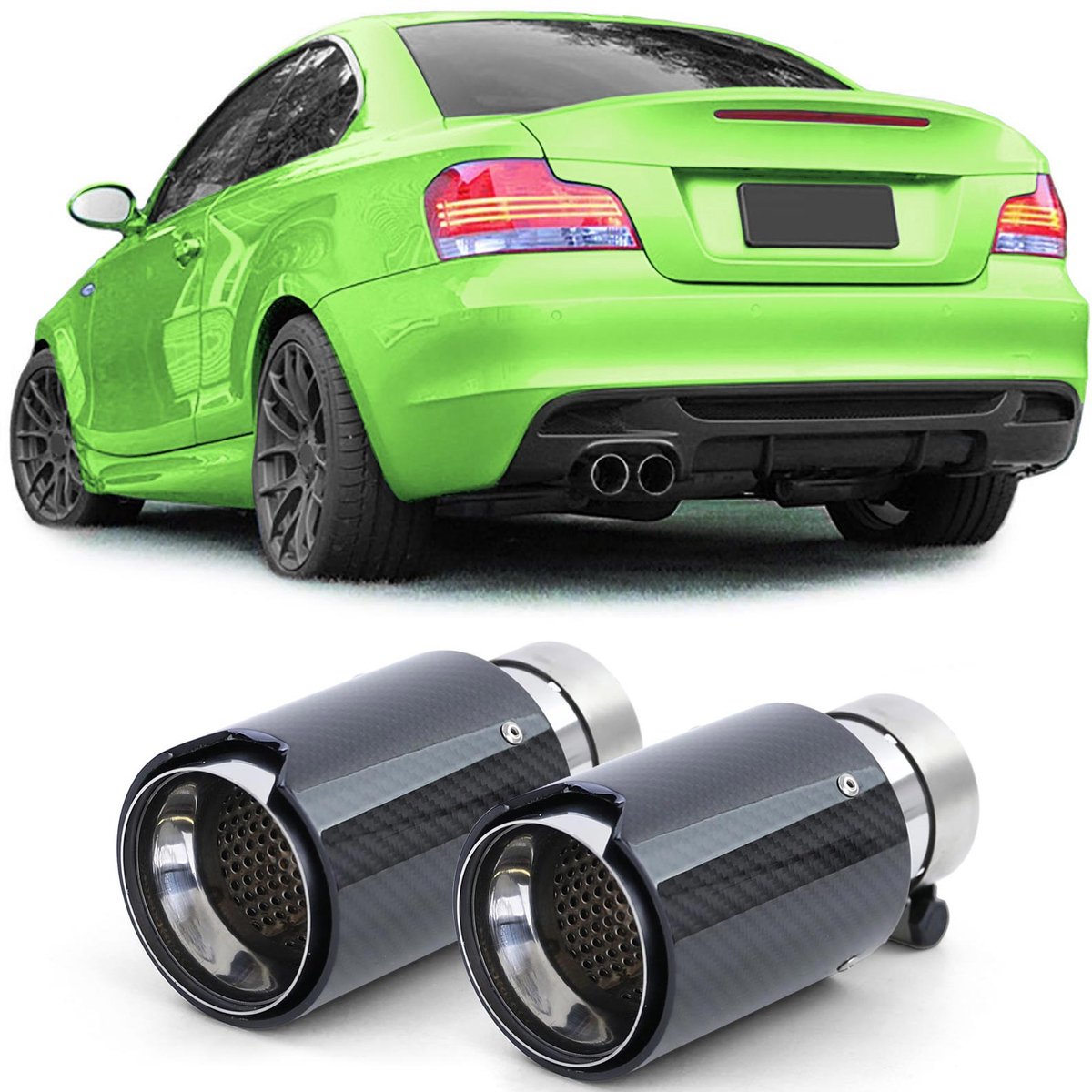 2x Uitlaatsierstuk Sportuitlaat Carbon Zwart Geschikt voor BMW 1 Serie E81 E82 E87 E88