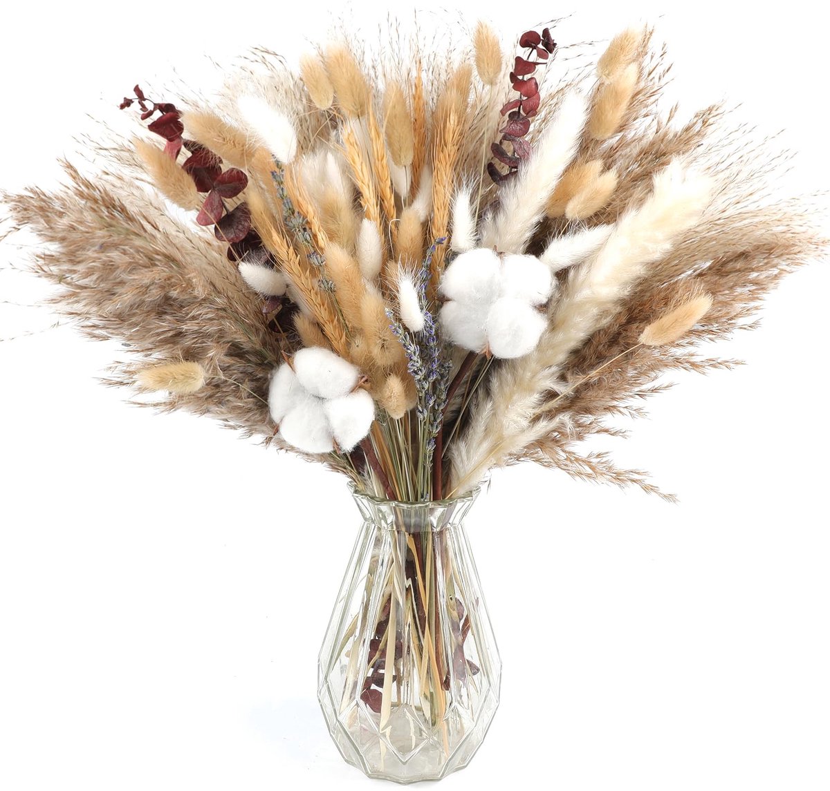 Ibenzoa® Natuurlijke Gedroogde Pampas Gras Bos voor Boho Decoratie en Bruiloften, 95 Stuks
