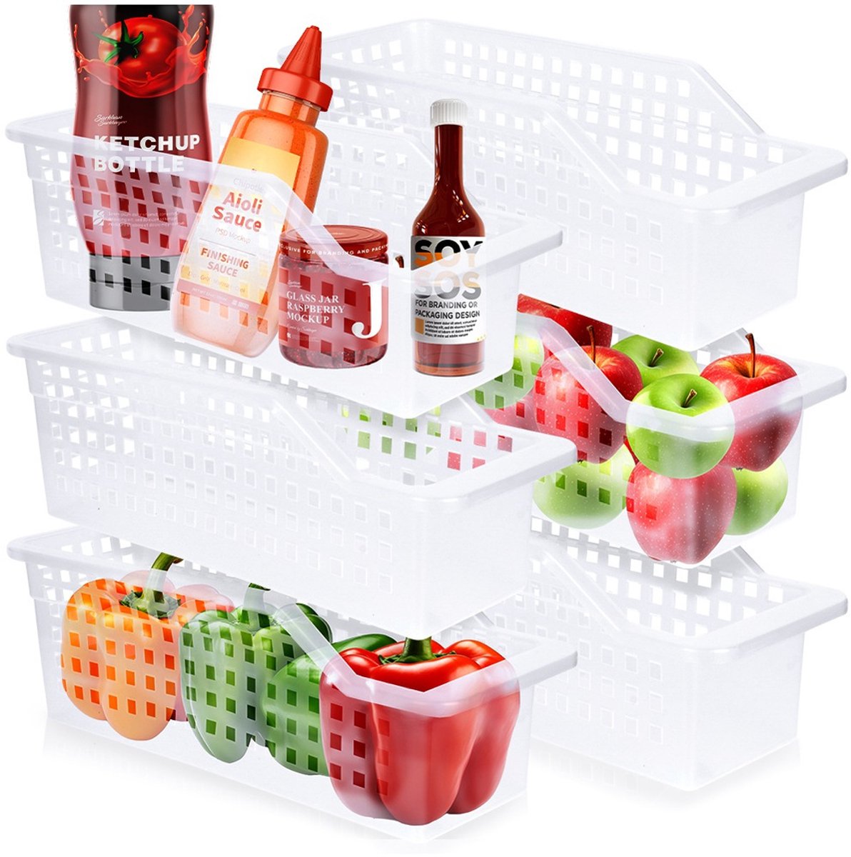 Koelkast Organisator 34,5x13x11,5 cm 6 stuks - Voorraadkast - Koelkastdoos - Koelkastorganizer - voor Koelkast - Pantry