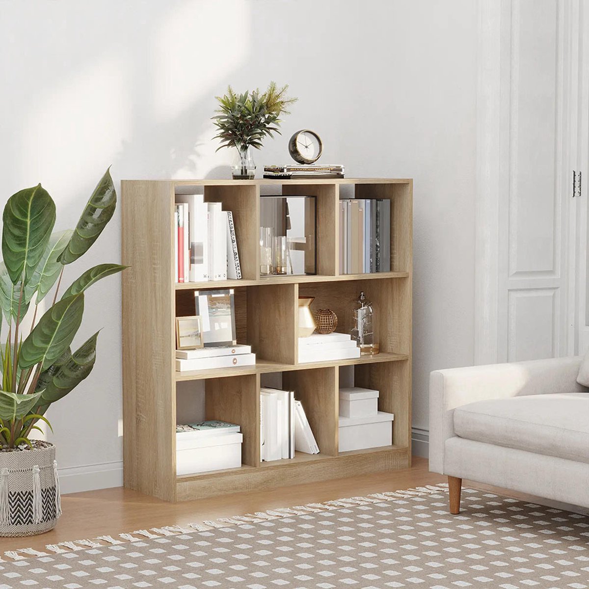 Sweiko Boekenkast - 8 planken - 97.5 x 30 x 100 cm - Eikenhout Natuurlijk