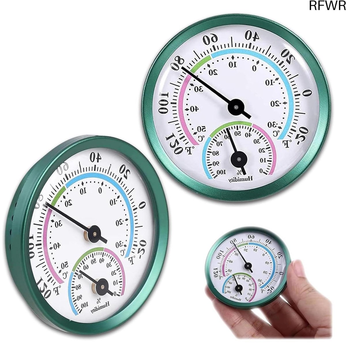 RFWR® 2-in-1 analoge hygrometer en thermometer voor binnen en buiten - Set van 2