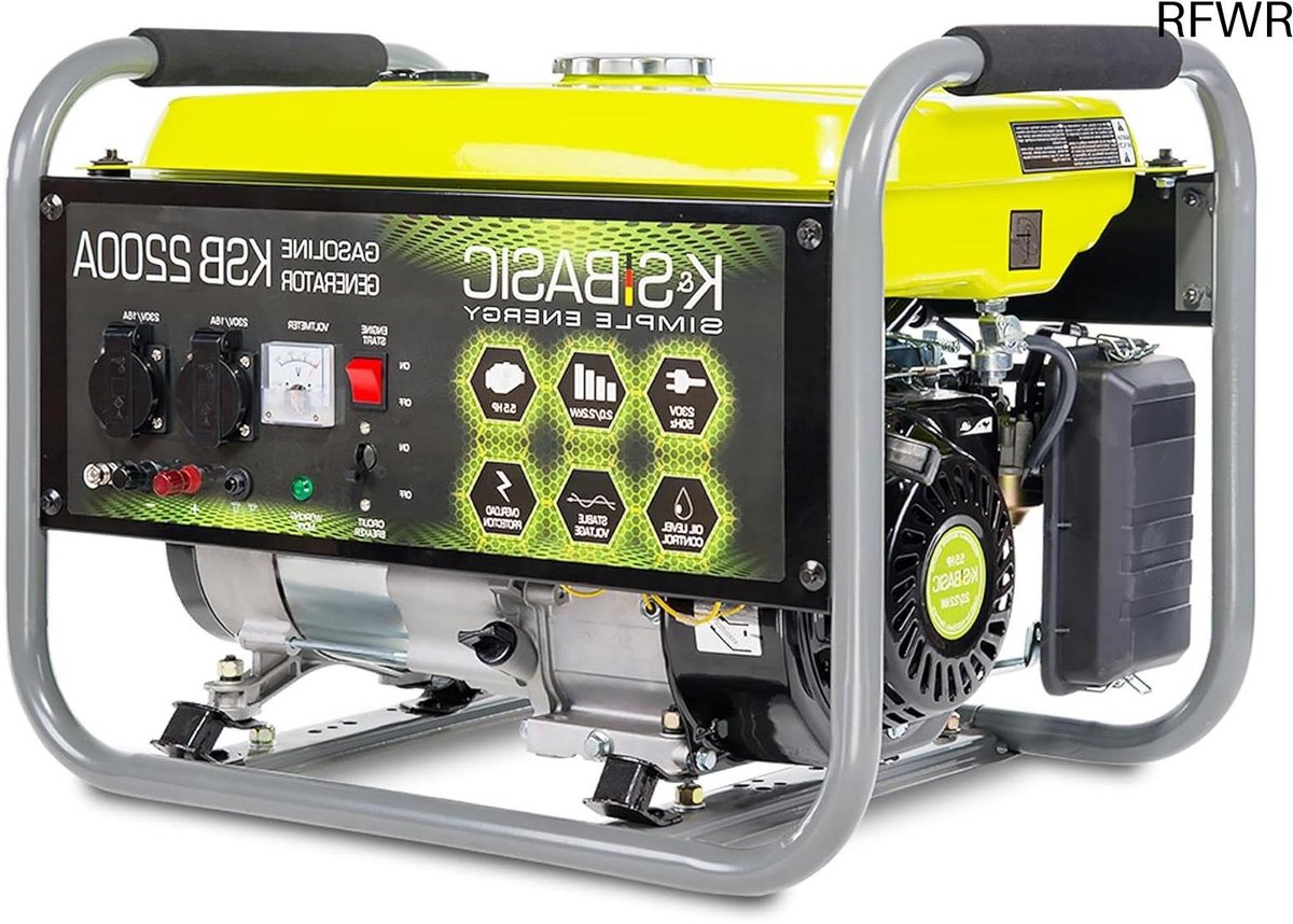 RFWR® 2200 Watt Stroomgenerator voor Thuis en Vrijetijd, 5,5 pk 4-takt Benzinemotor met Automatische Spanningsregelaar