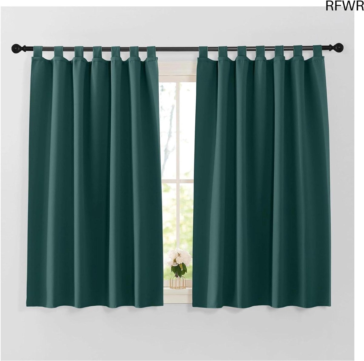 RFWR® Verduisterende Gordijnen met Lussen – Thermisch Isolerende Gordijnen voor Woonkamer en Slaapkamer 140x137cm – 2 Stuks Donkergroen
