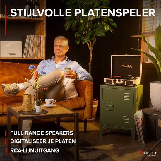 Retro platenspeler met platenkoffer - Audizio RP116LW - Platenspeler Bluetooth - Met speakers - Houtlook — afbeelding 3
