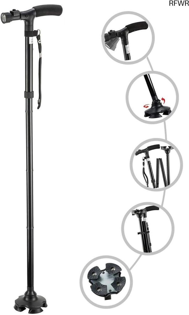 RFWR® Verstelbare Vouwstok met LED Licht voor Wandelen en Ondersteuning