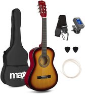 Kinder gitaar - MAX SoloArt akoestische gitaar 3/4 - Met gratis muzieklessen en accessoires - Sunburst