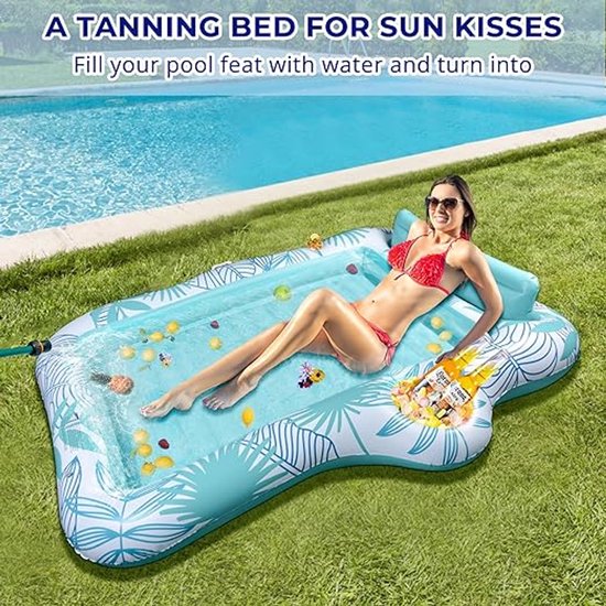 Matelas Piscine Gonflable Avec Brumisation - 200x124 Cm, Porte-gobelet, Dossier - Bronzage Adulte
