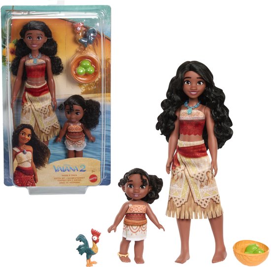 Moana en baby Moana poppen in verpakking. "Vaiana 2"