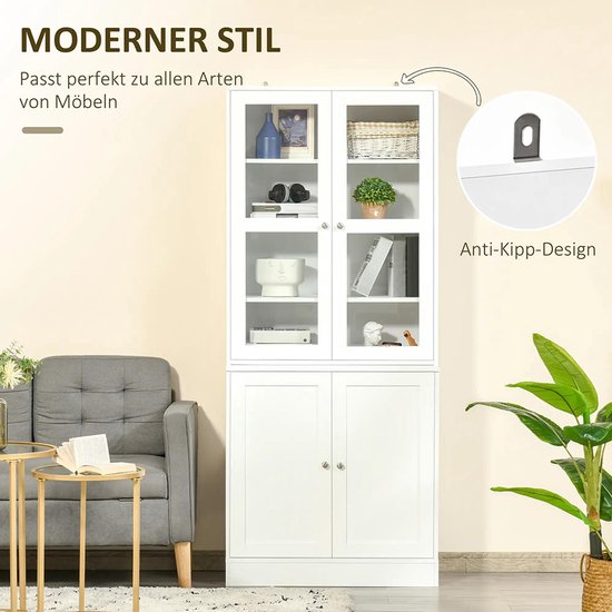 Sweiko Boekenkast - Vitrinekast - Glazen deuren - 76 × 40 × 178.5 cm - Wit