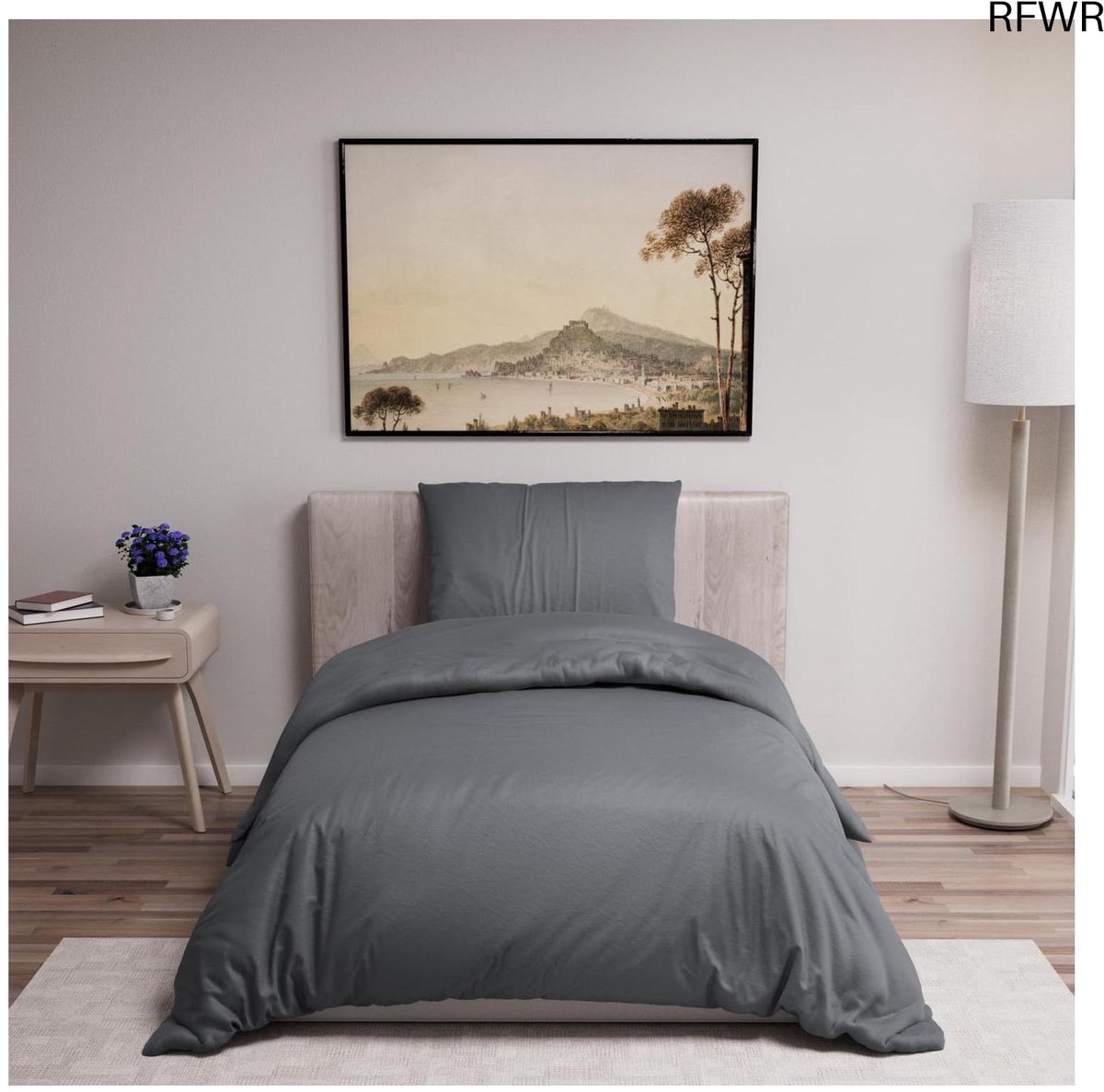 RFWR Dekbedovertrek 135x200 cm met Kussensloop 80x80 cm - Donkergrijs Microvezel Bedset - Oeko TEX Gecertificeerd
