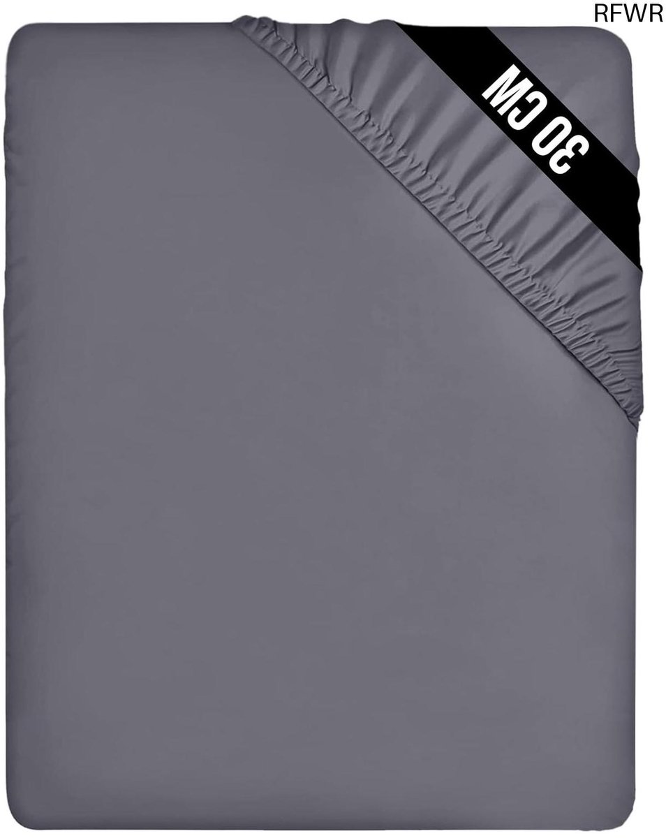 RFWR Hoeslaken 90x200 cm tot 30 cm Matrashoogte - Zacht Geborsteld Microvezel - Krimp- en Vervaagt Bestendig Grijs
