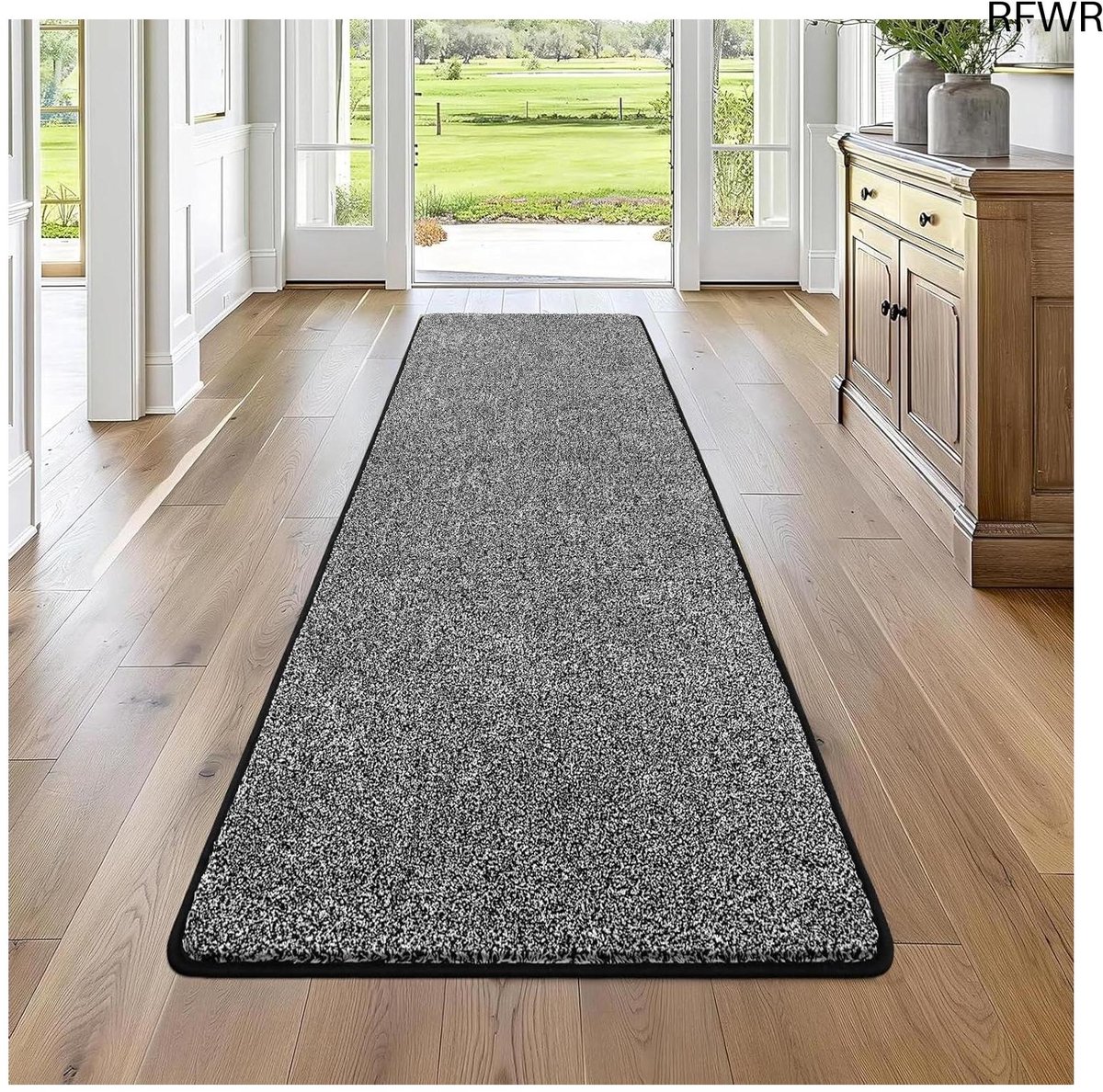 RFWR Antislip Lopers 60 x 180 cm - Machinewasbare Vloermatten voor Deur en Hal - Super Absorberend Zwart