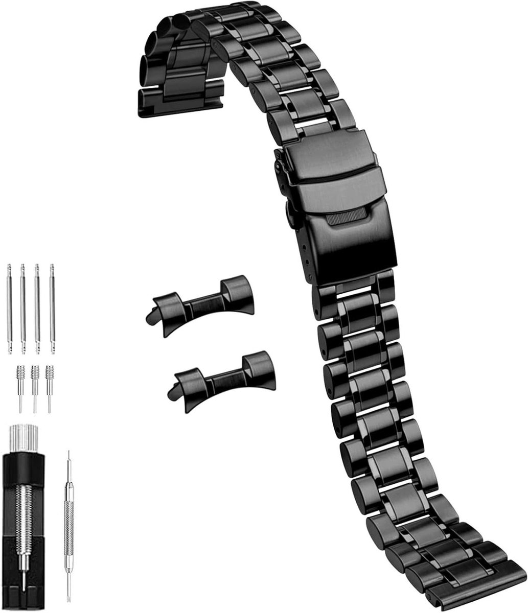 Allecto Premium - Roestvrij stalen horlogeband 22mm voor mannen en vrouwen - Quick release vervangende armband - Dubbele vouwgesp - Zilver en zwart metaal - Gebogen uiteinde.