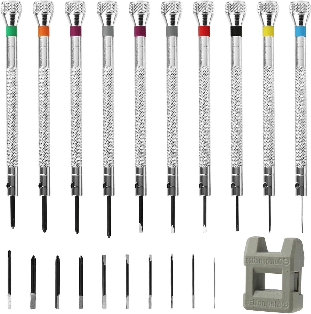 Allecto Premium - Horlogemakers Schroevendraaier Set met 21 stuks voor Precisie Reparatie van Juweliers Horloges, Brillen, Klokken en Sieraden - Inclusief Magnetizer (10 Schroevendraaiers, 10 bits)