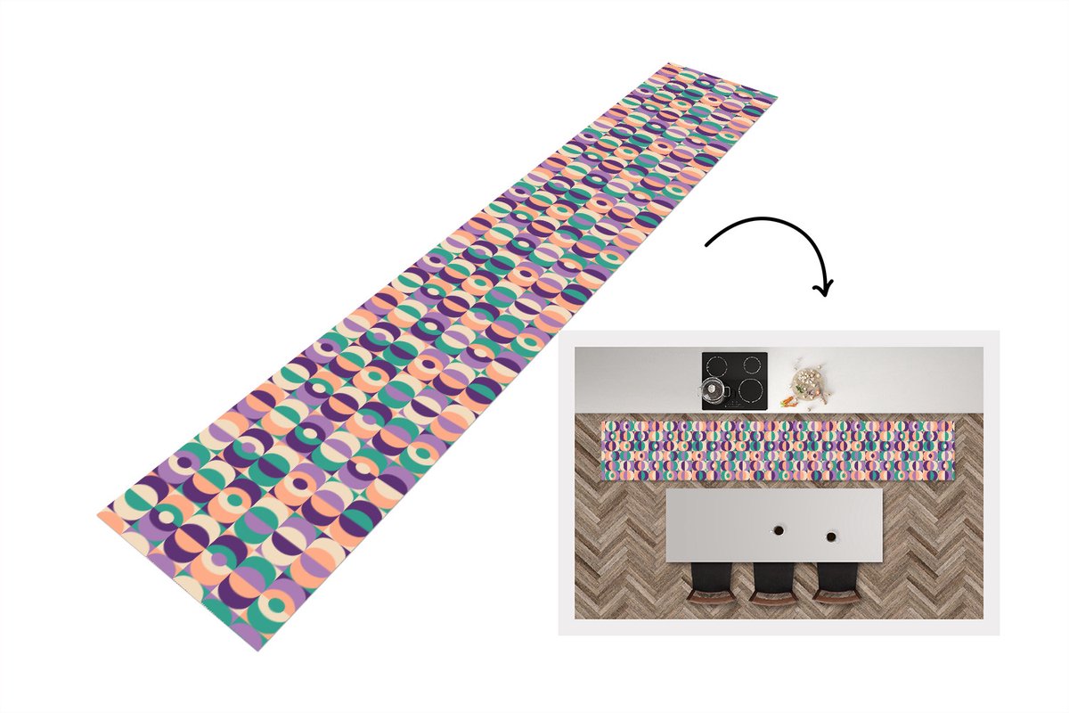 KitchenYeah Keukenloper 360x60 cm - Keukenmat vinyl Patroon - Geometrie - Retro - Keukenmatten loper - Keuken vloerkleed tapijt