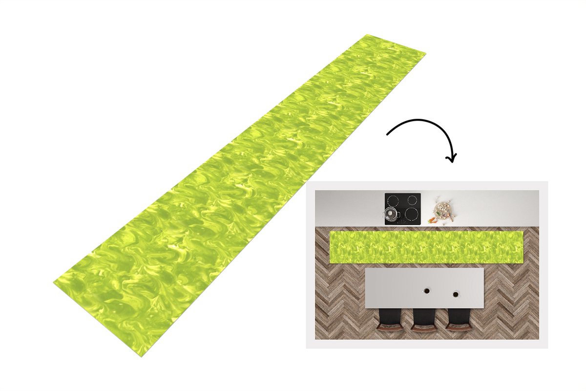 KitchenYeah Keukenloper 360x60 cm - Keukenmat vinyl Groen - Marmer print - Verf - Design - Keukenmatten loper - Keuken vloerkleed tapijt