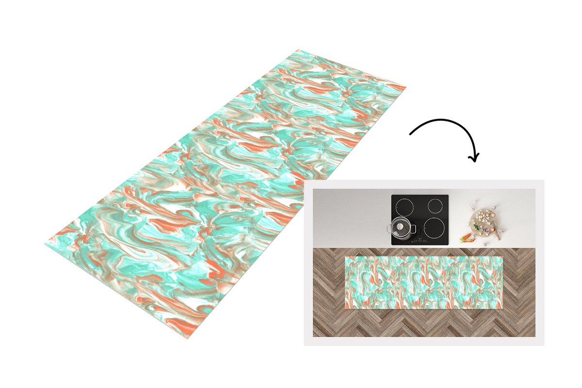KitchenYeah Keukenloper 150x50 cm - Keukenmat vinyl Marmer - Neon - Patronen - Verf - Keukenmatten loper - Keuken vloerkleed tapijt
