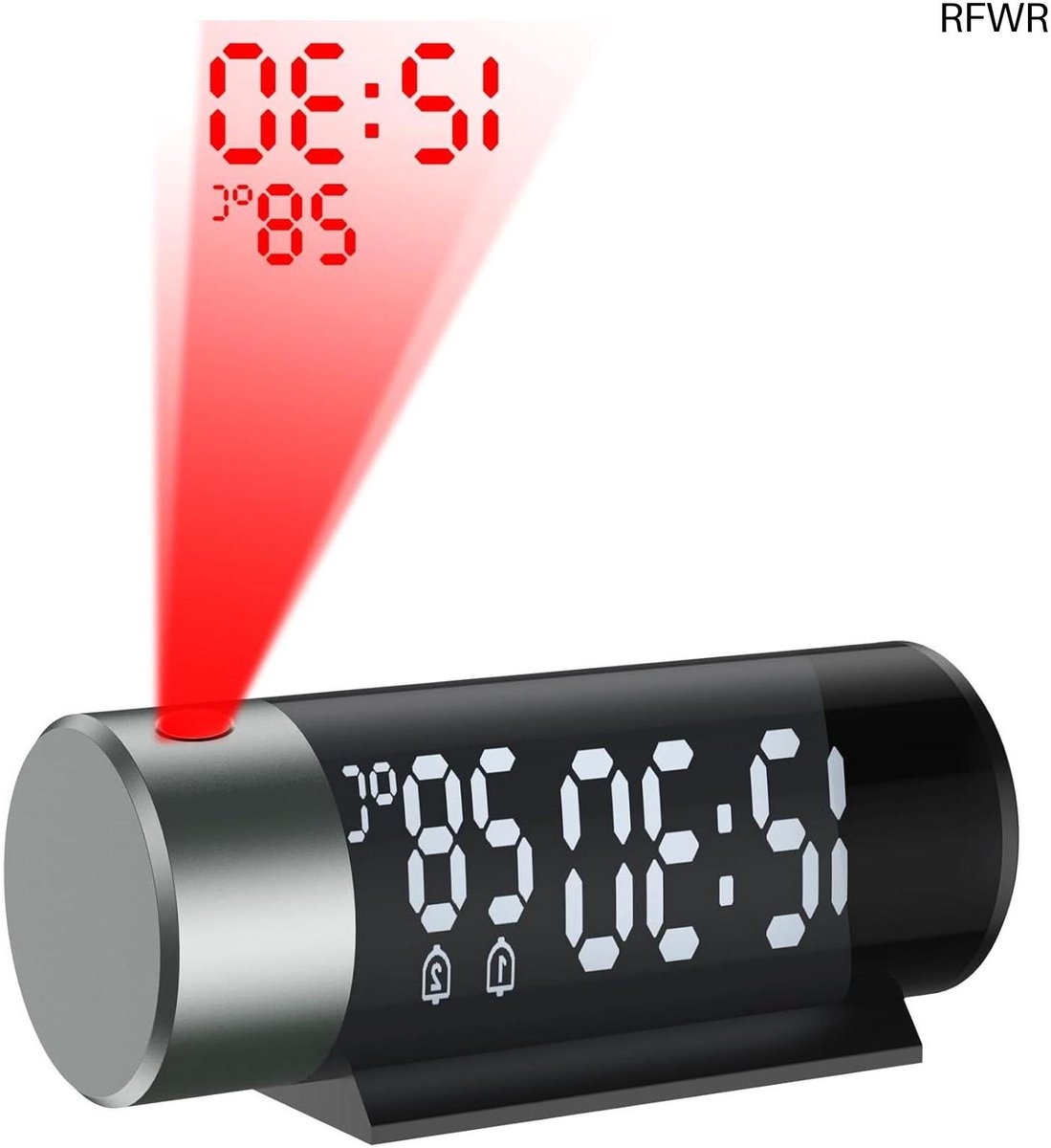 RFWR® Digitale projectiewekker met 180 graden draaibare projectie, Snooze functie, Temperatuurweergave en USB-oplader