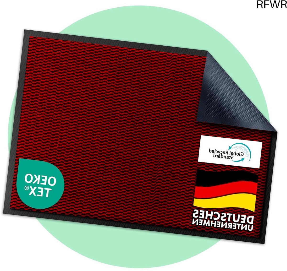 RFWR Antislip Vuilvangmat 40 x 60 cm - Rood - Wasbare Deurmat voor Binnen en Buiten - Duurzaam en Onderhoudsvriendelijk
