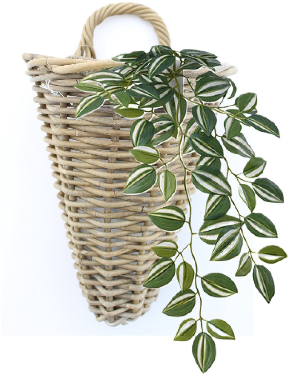 Van der Leeden Wandhanger mand - bruin - 25 x 22 x 32 cm - rotan gevlochten - voor bloemen/planten - bloempot/plantenpot