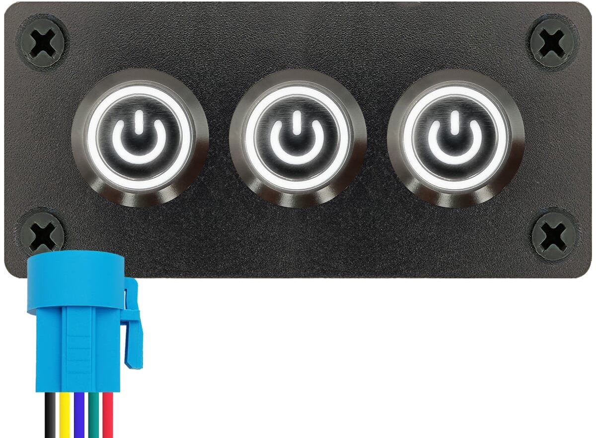 ProRide Metalen Drukschakelaars ON-OFF 12-24V - 16mm - Drievoudig inbouwpaneel - IP67 - LED indicatie Wit