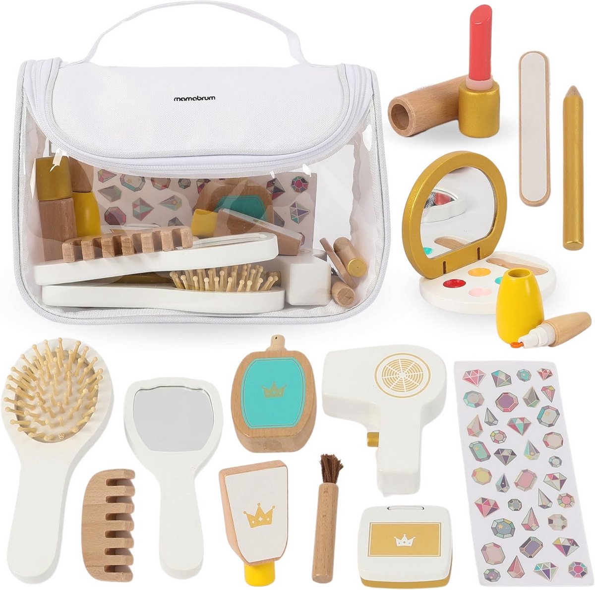 Kinderen Make-upset 3+, 15 stuks, houten accessoires, duurzaam en veilig speelgoed voor meisjes