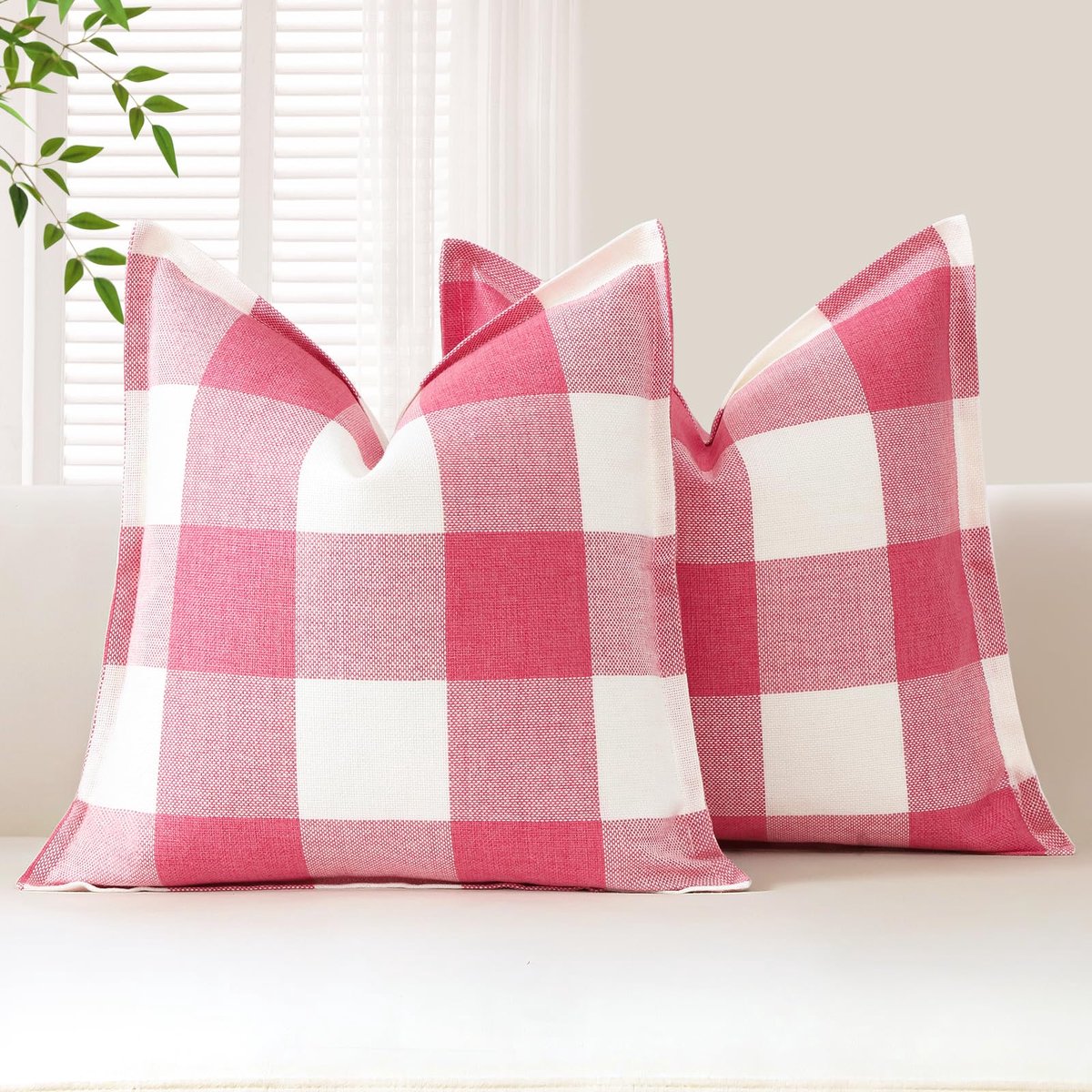 Ibenzoa Set van 2 Buffalo Geruite Kussenslopen, Decoratie 60x60 cm roze