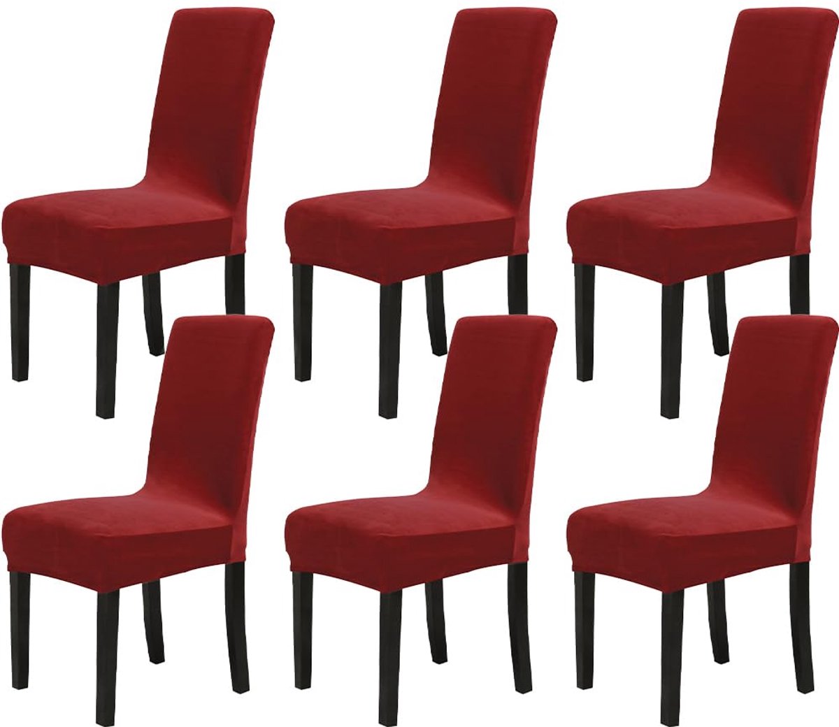 Ibenzoa® Set van 6 Fluweel Stoelhoezen - Universeel Stretch Stoelhoes voor Restaurants & Feesten (Wijnrood)