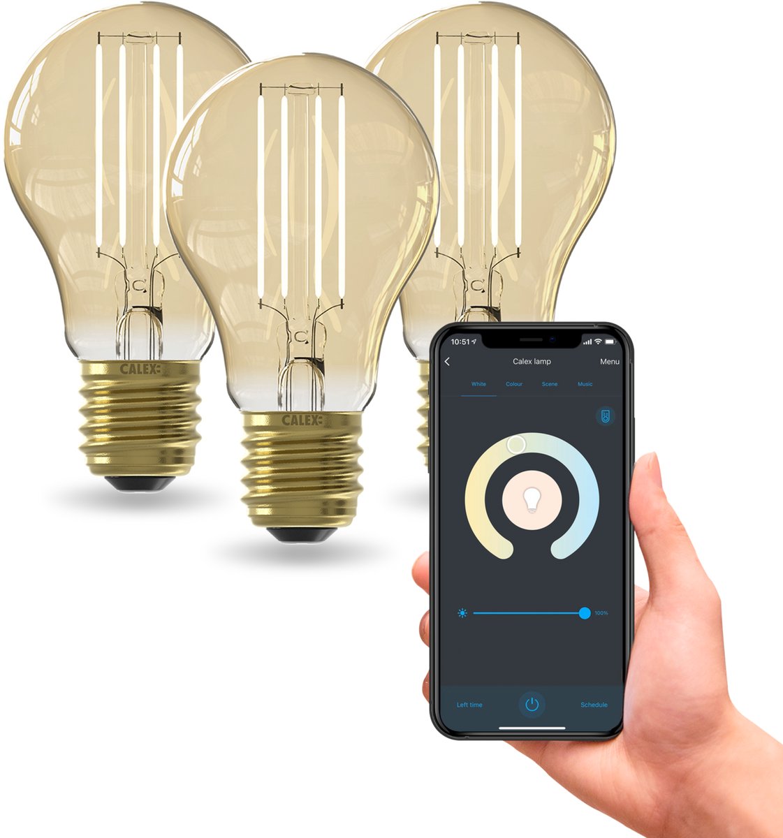 Bol.com Calex Slimme LED Lamp - Set van 3 stuks - Wifi Filament Verlichting - E27 - Smart Lichtbron Goud - Dimbaar - Warm Wit li... aanbieding