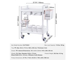 Laboratoriumkar - Kar - Wagen - Wit 4 PP 2 4 - met ABS materiaal Lab Rolling Cart - voor Lab Clinic Ziekenhuis Salon