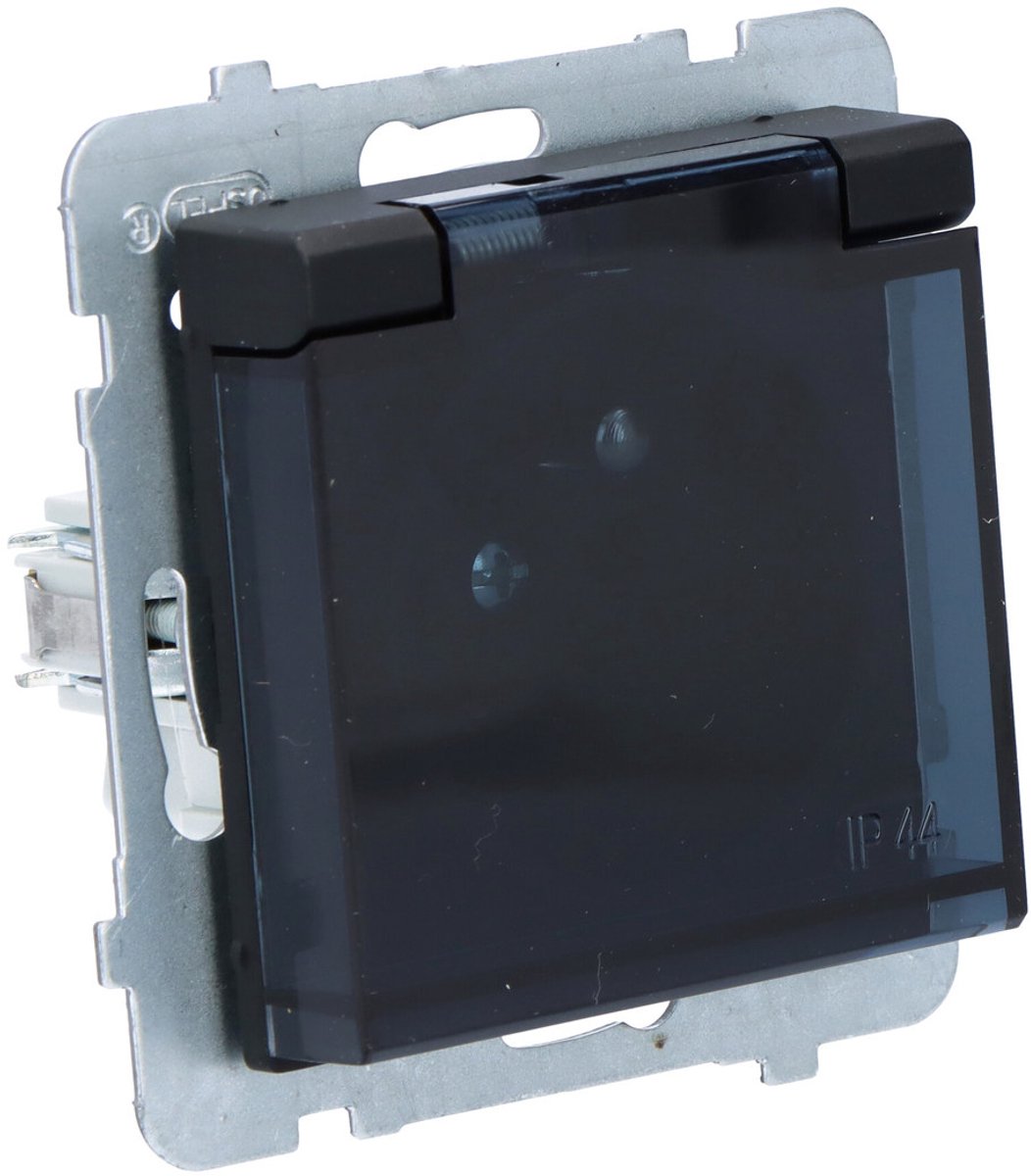 Stopcontact spatwaterdicht met aarding IP-44, zwart metallic SONATA