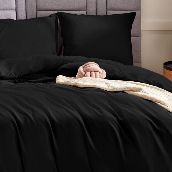 Beddengoedset 220 x 240 cm, Zwart, 3-delig met 2 kussenslopen 80 x 80 cm, zachte dekbedovertrekken van 100% microvezel, antraciet Beddengoedset 220 x 240 cm met rits