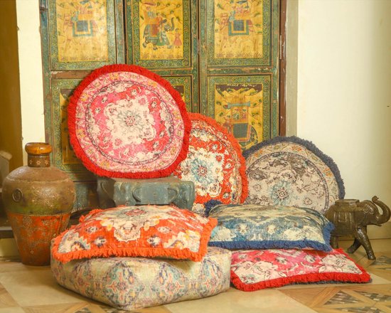 Meditatiekussenhoes - 65 cm met franjes - Vierkant bedrukt Boho Chic vloerkussenhoes van katoen van Merkloos — afbeelding 3