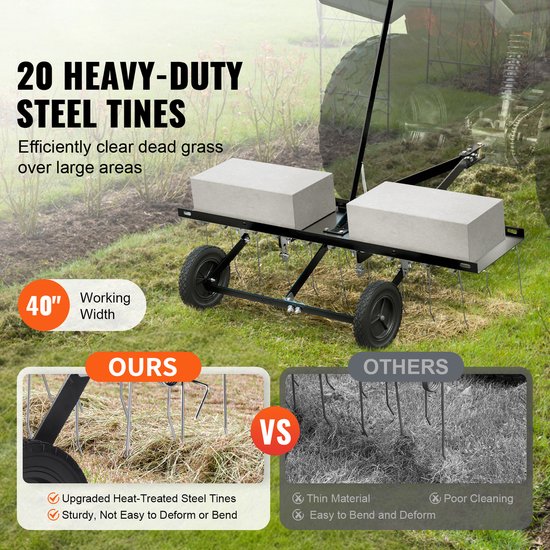 Verticuteerhark - Verticuteermachine - Strooiwagen - Trekker achter verticuteermachine - 40in - met 20 Veerstalen tanden - voor ATV of maaier trekker achter gazon van Agri-Fab — afbeelding 3