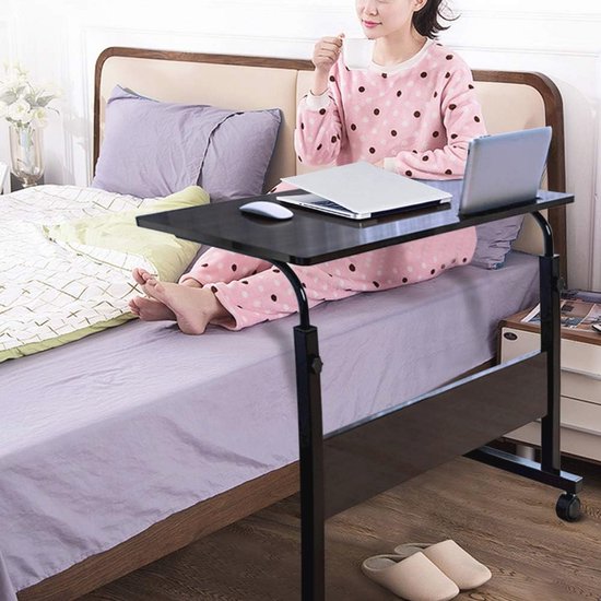HWF TV Dinner Tables for Eating, Adjustable Side Tables on Bed and Sofa, Lightweight Folding Table for Bedroom Dinner Living Room, White