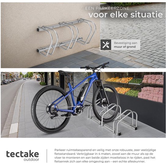 tectake® - Fietsenrek voor 3 fietsen - staal - stabiel - Bevestiging aan vloer en muur mogelijk - Aan beide kanten bereikbaar - Bandbreedte 35-60mm van Tectake — afbeelding 3
