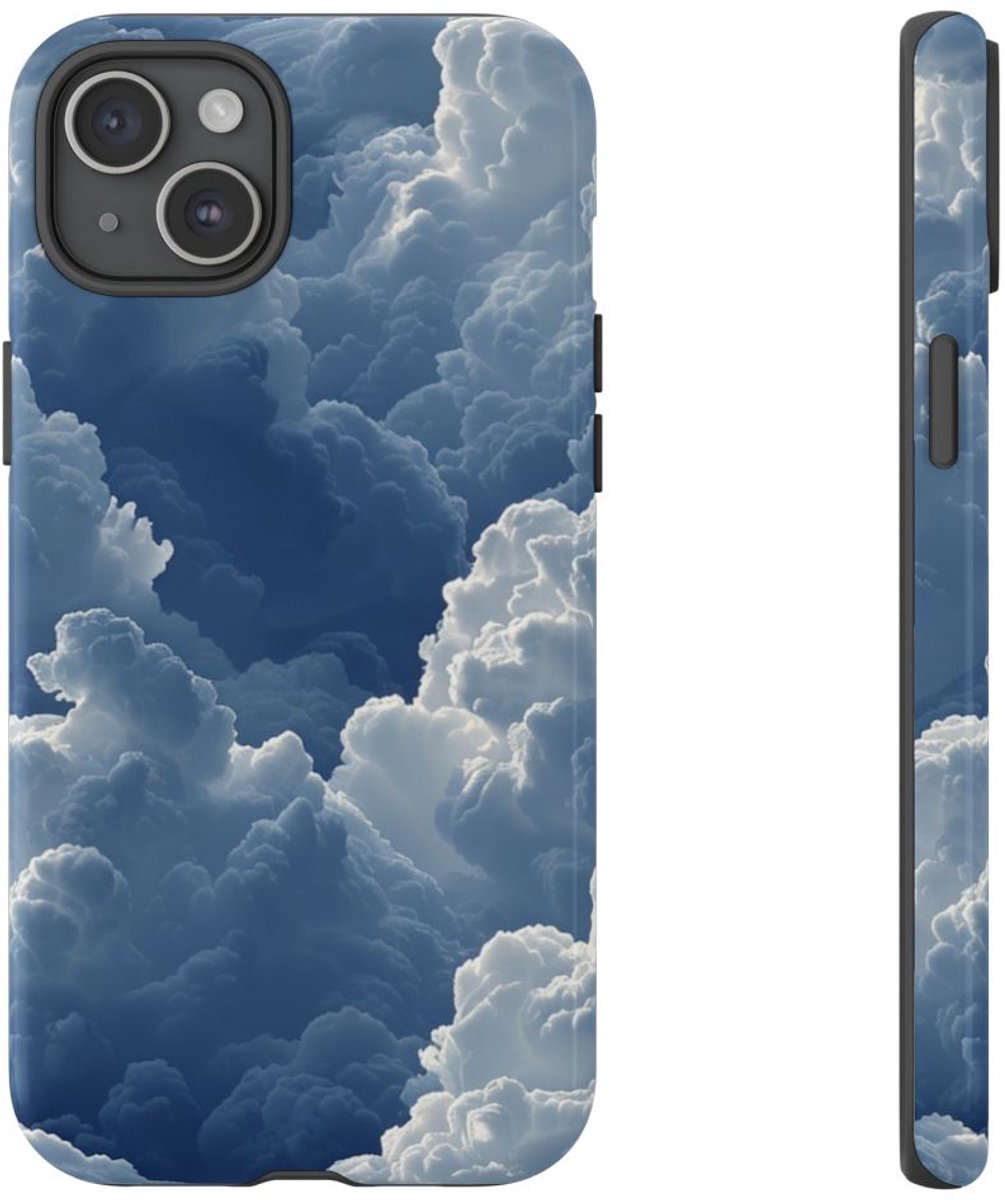 3D Blauw Wolkenpatroon – Telefoonhoesje Geschikt voor iPhone 15 Plus