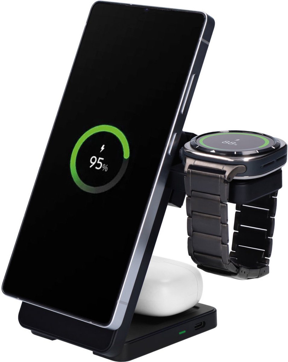 Mobiparts Foldable Wireless 3 in 1 Charger 15W for Samsung Galaxy Watch