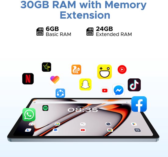 DOOGEE TAB U11 Pro - Tablet - Tablette - 30GB RAM + 256GB ROM(2TB/TF) - 8580 mAh - 11 Inch 1080P 90 Hz - Dubbele luidspreker - T7200 Octa Core - 13MP Camera - 5G WIFI - Face ID - 7.9 mm Metallic Body - Zwart van Merkloos — afbeelding 4
