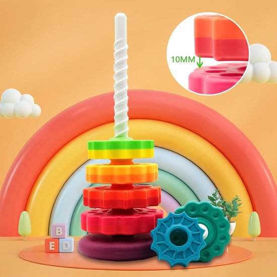 Rainbow Spin Tower – Educatief stapel- en draaibaar speelgoed voor peuters – 6 kleurrijke schijven – Montessori sensorisch speelgoed voor baby’s en kinderen 1-3 jaar — afbeelding 4